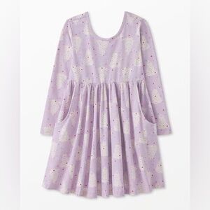 NWT Hanna Andersson LS Skater Dress Pockets, Sparkly Trees Purple, Size 110